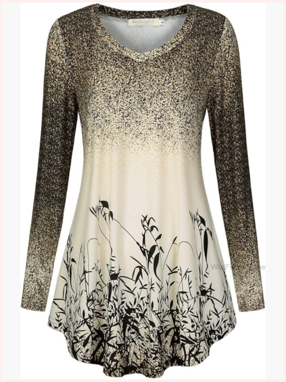 Long Sleeve Tunic Top for Leggings V-Neck Blouse Stretch